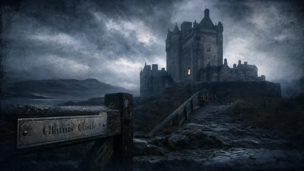 Chateau en ecosse hante : Glamis Castle dans la brume des Highlands