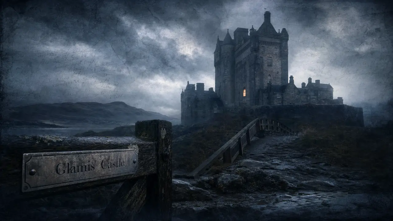 Chateau en ecosse hante : Glamis Castle dans la brume des Highlands