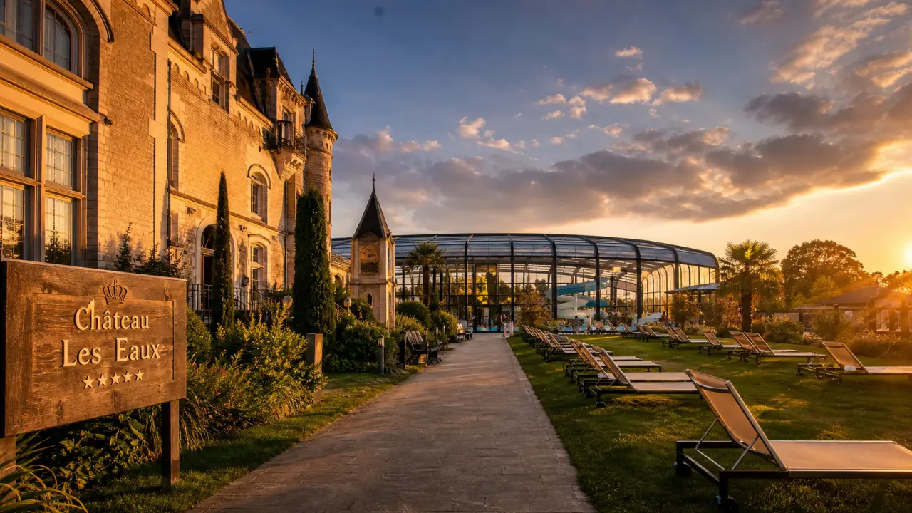 Chateau les eaux : camping avec parc aquatique couvert et piscine vitrée