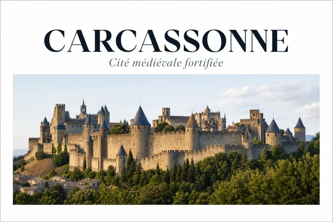 Vue panoramique de la cité médiévale de Carcassonne, un lieu incontournable à visiter autour de Toulouse.