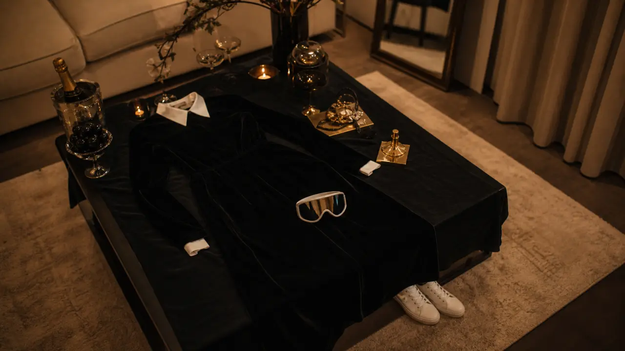 Soiree chic detaille choc : robe en velours noir, détail futuriste et style baskets