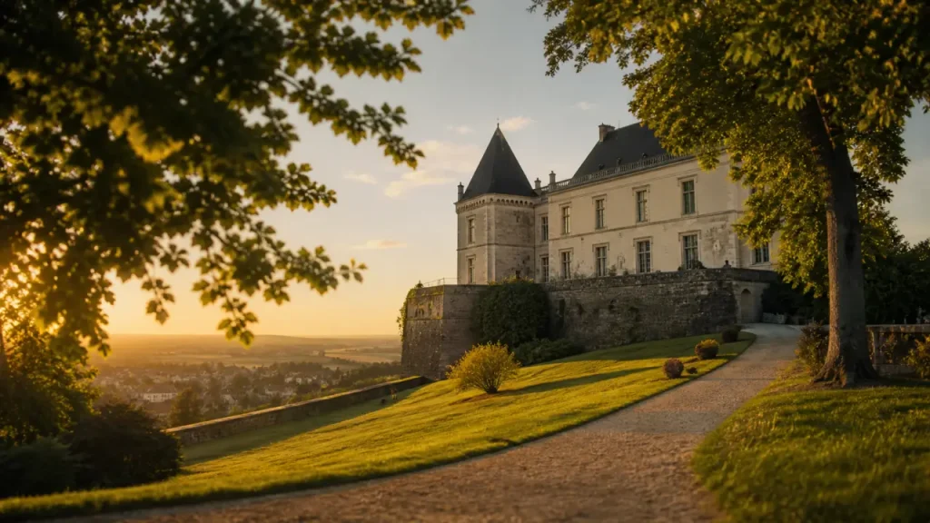 Château de bellegarde dordogne, parc et façade en pierre
