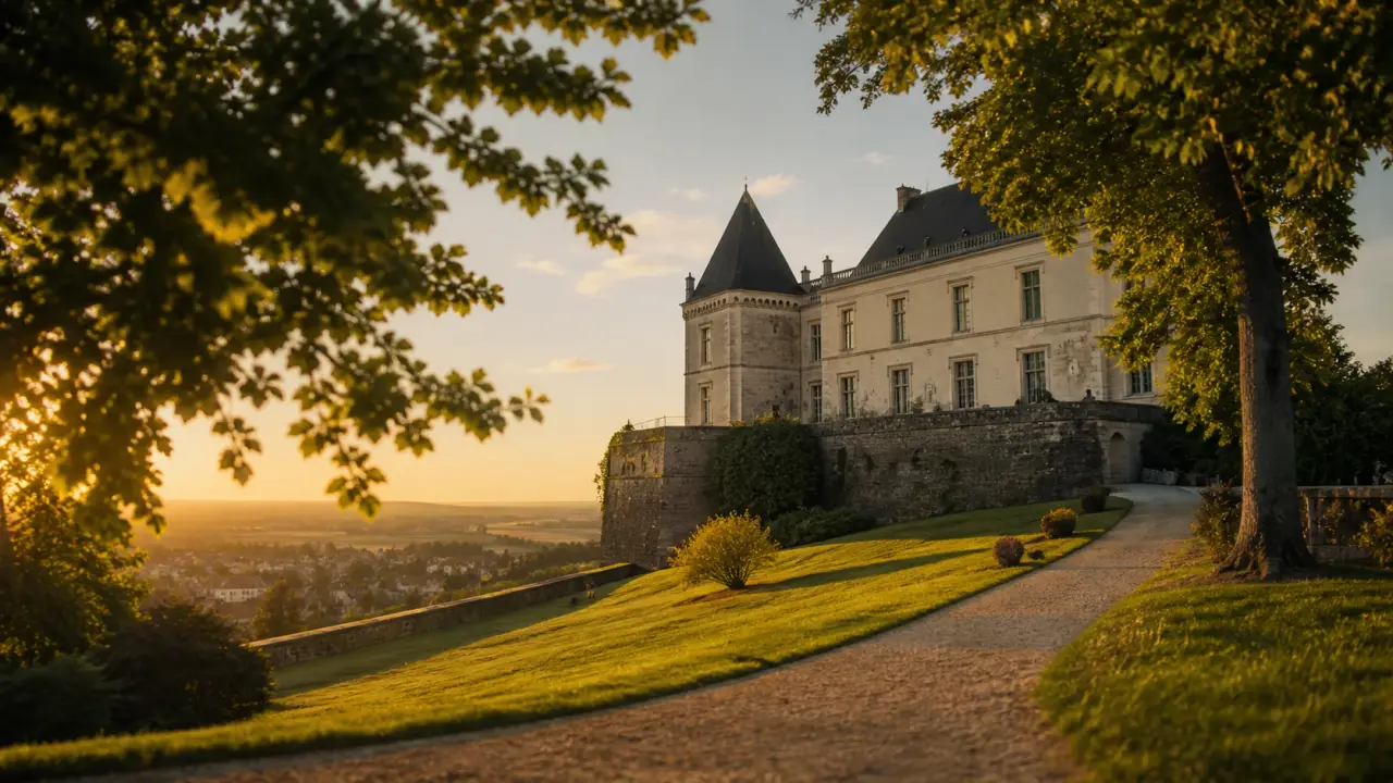 Château de bellegarde dordogne, parc et façade en pierre