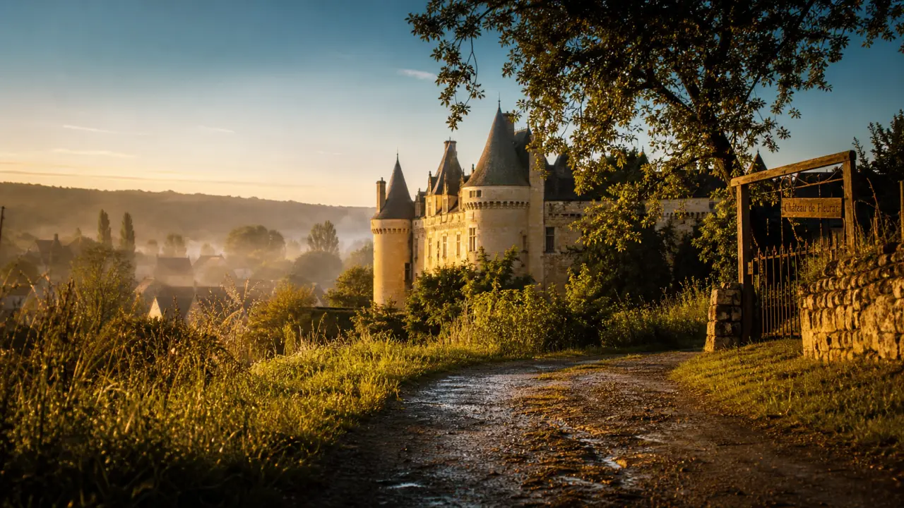 Château de fleurac dordogne au coucher du soleil