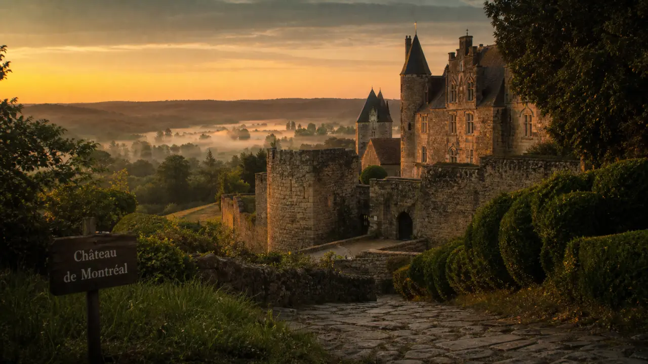 Château de Montréal en Dordogne : remparts et jardins à Issac