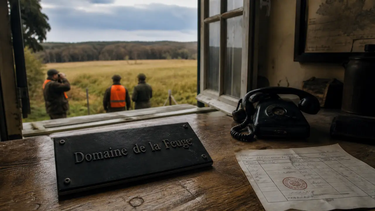 Domaine de la Feuge : signalétique avant départ, chasse en bois et plaines