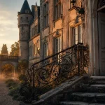 Dormir au chateau : coucher de soleil sur façade de château-hôtel