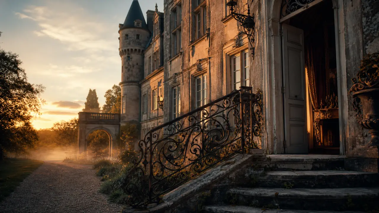 Dormir au chateau : coucher de soleil sur façade de château-hôtel