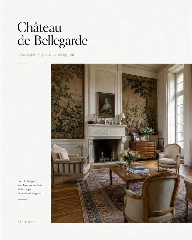 Intérieur du château de bellegarde dordogne avec pièces de réception et tapisseries