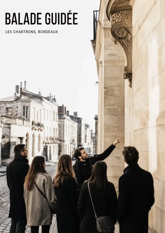 Visiter Bordeaux avec un guide dans le quartier des Chartrons, devant des façades en pierre
