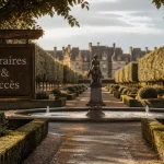 Jardin du chateau : allée, statue et bassin, accès horaires