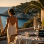 Lune de miel en france : couple romantique sur une terrasse en Côte d’Azur