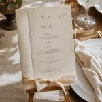 Menu mariage sur papier création ivoire, vue de dessus