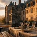 Week end chateau auvergne : façade de château en pierre et allée arborée