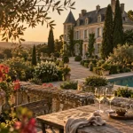Château de Villars Dordogne Périgord Vert : vue terrasse, jardin et piscine chauffée