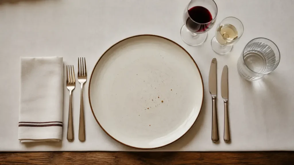 Dressage table à la française : couverts, verres et serviette bien placés