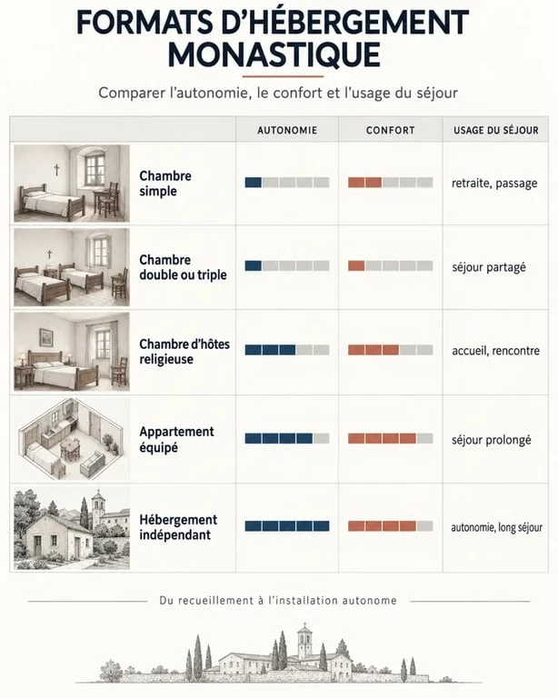 Hébergement en monastère en France : les différents types de chambres et logements