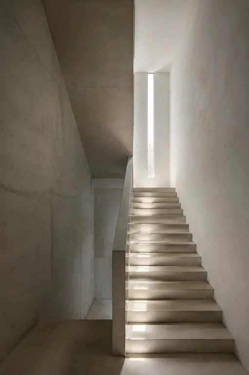 Fenêtre meurtrière verticale dans une cage d’escalier contemporaine