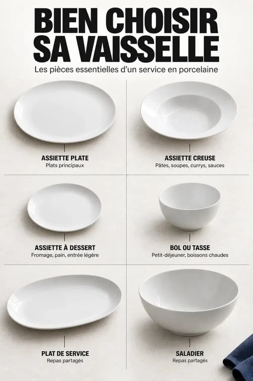 Guide visuel des pièces de vaisselle porcelaine et de leurs usages