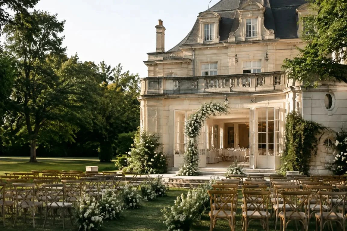 Domaine de mariage en Île-de-France avec parc, cérémonie extérieure et espace de réception