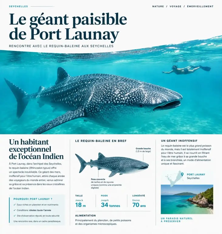 Nager avec les géants marins lors d'un séjour aux Seychelles : rencontre avec un requin-baleine à Port Launay