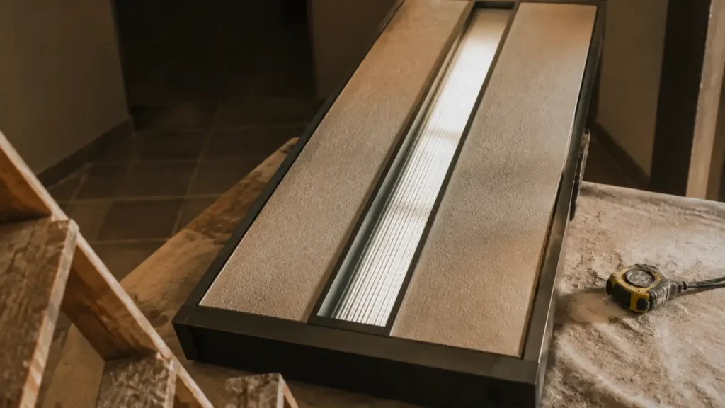 Fenêtre meurtrière verticale avec vitrage opalin