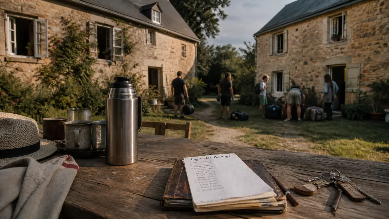 Logis des Aulnays : deux maisons et participants en cour de campagne