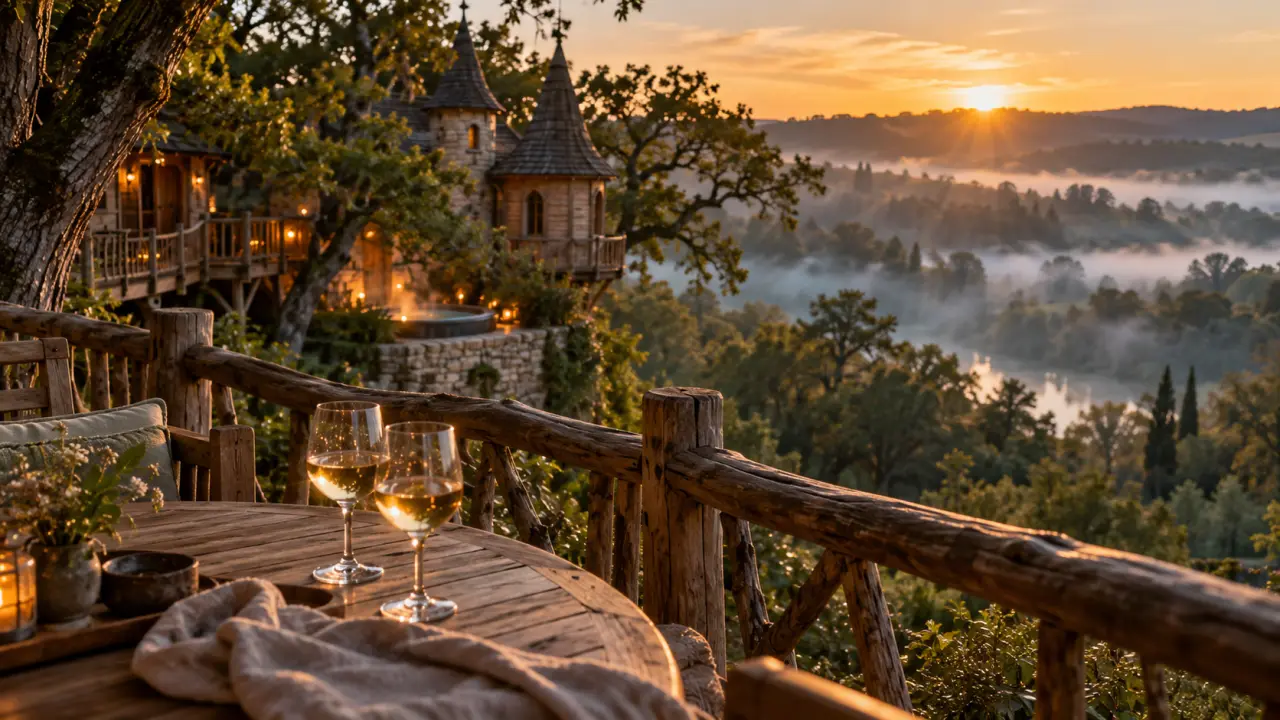 Château dans les arbres dordogne : cabane-château avec spa privatif en terrasse