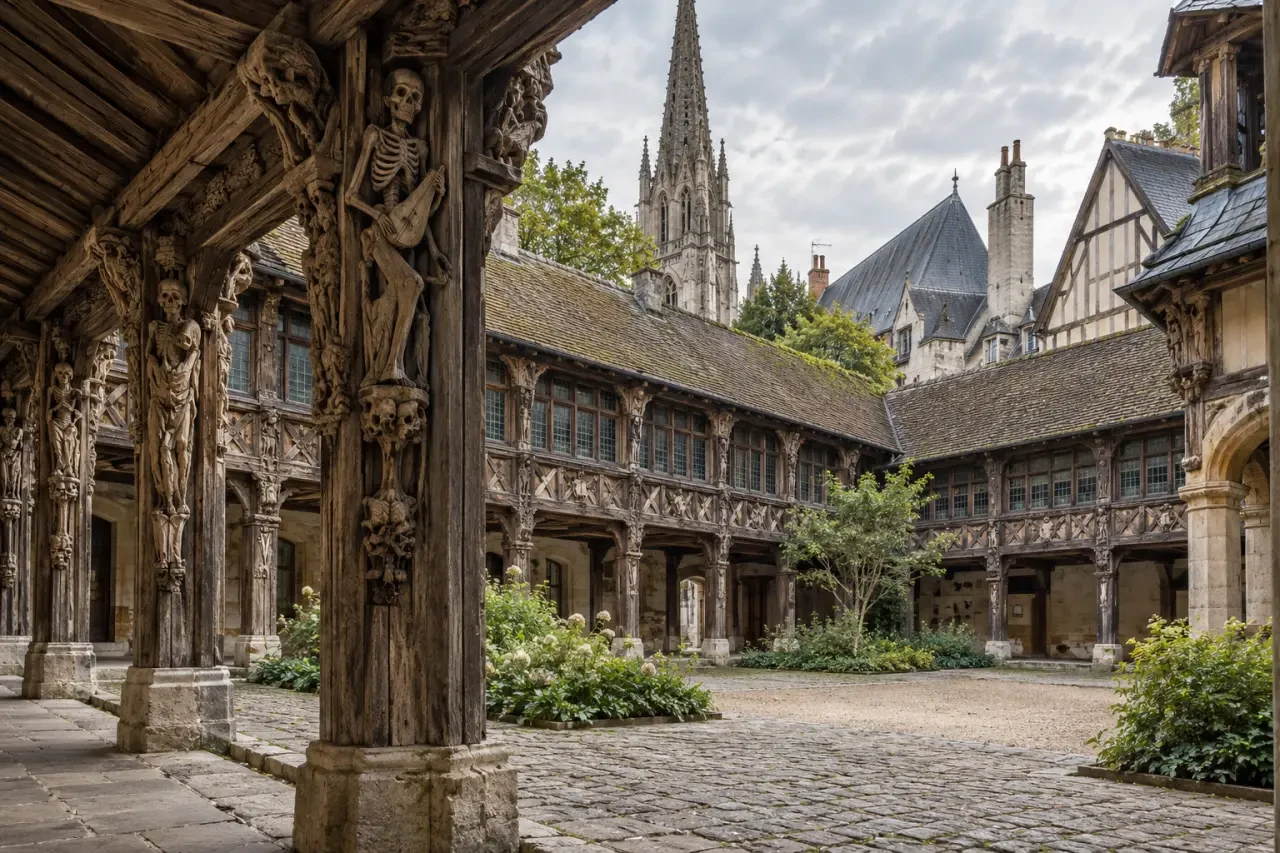 Visite patrimoine Rouen à l'aître Saint-Maclou et dans le quartier médiéval