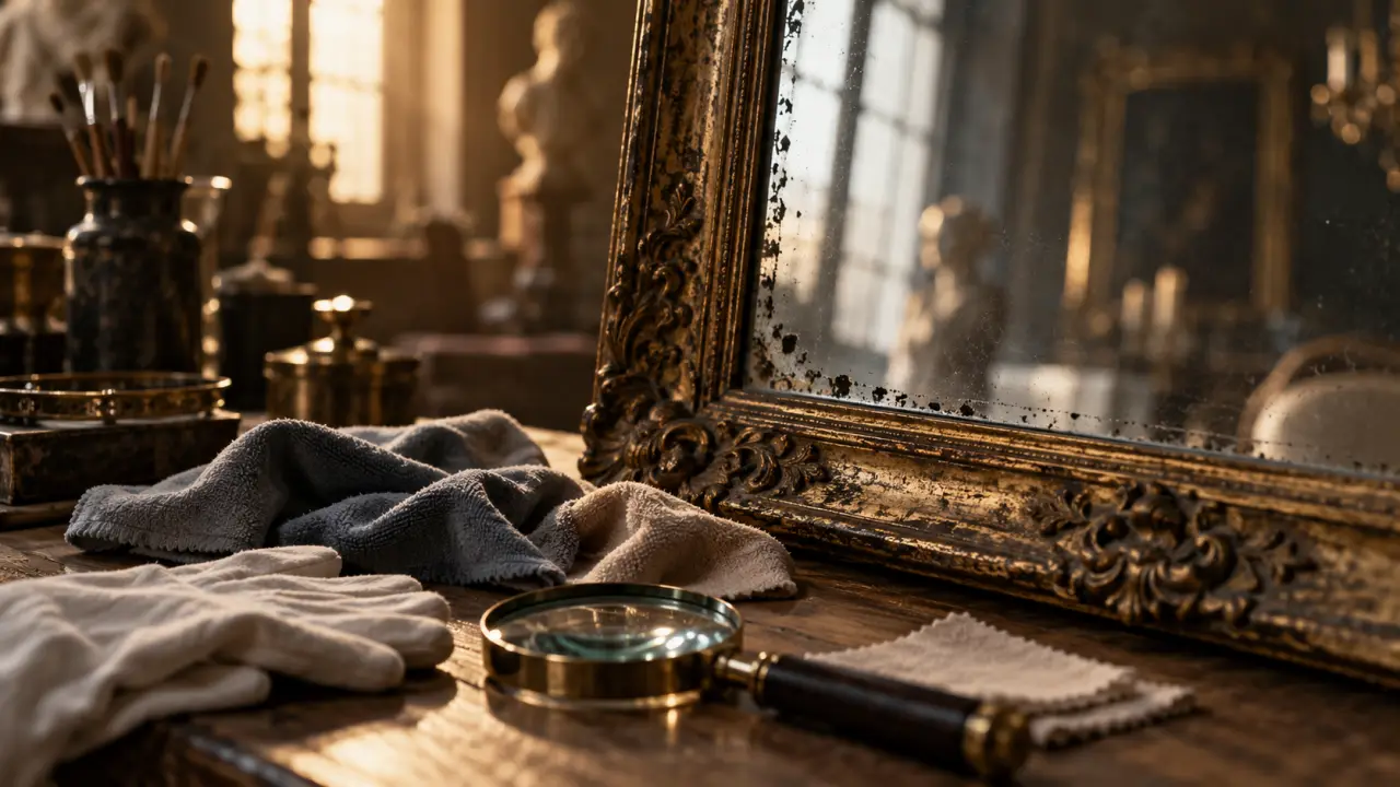 Restauration miroirs anciens : miroir ancien en atelier, nettoyage et réparation